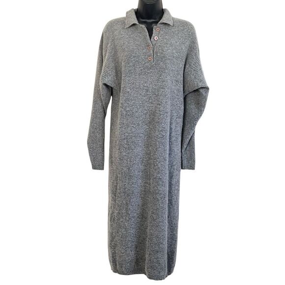 Pierre Cardin Vintage Heather Gray Angora Lambswool Sweater Midi Dress Sz S - Picture 1 of 10